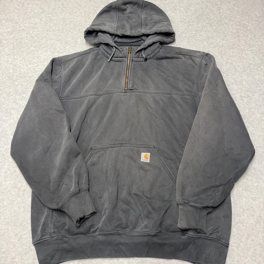 Carhartt Hoodie Mens XL Gray Fleece 1/4 Zip Pullover Sweatshirt Workwear 100617